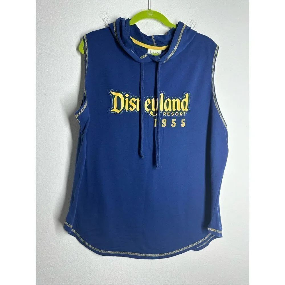 Disney Parks Mens 2X Disneyland Resort 1955 Mickey Sleeveless Blue Gold Hoodie